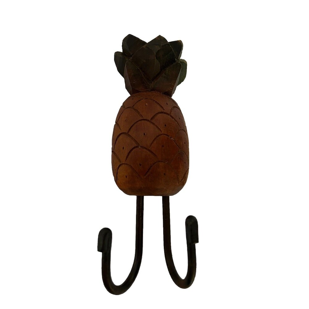 Pineapple Wooden Metal Wall Decor Double Key Hooks Purse Holders